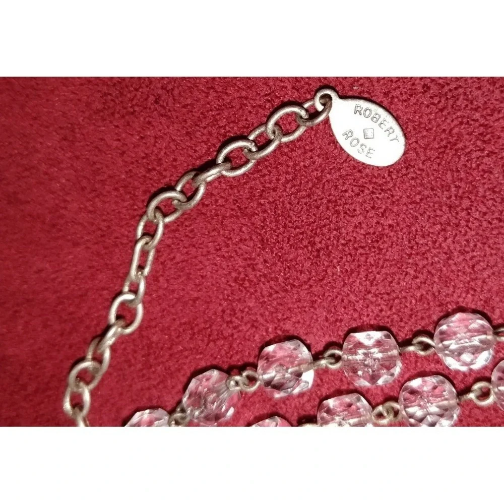 ROBERT ROSE NEW Clear Beaded Rhinestone Pendant Necklace Double Chain Dressy
